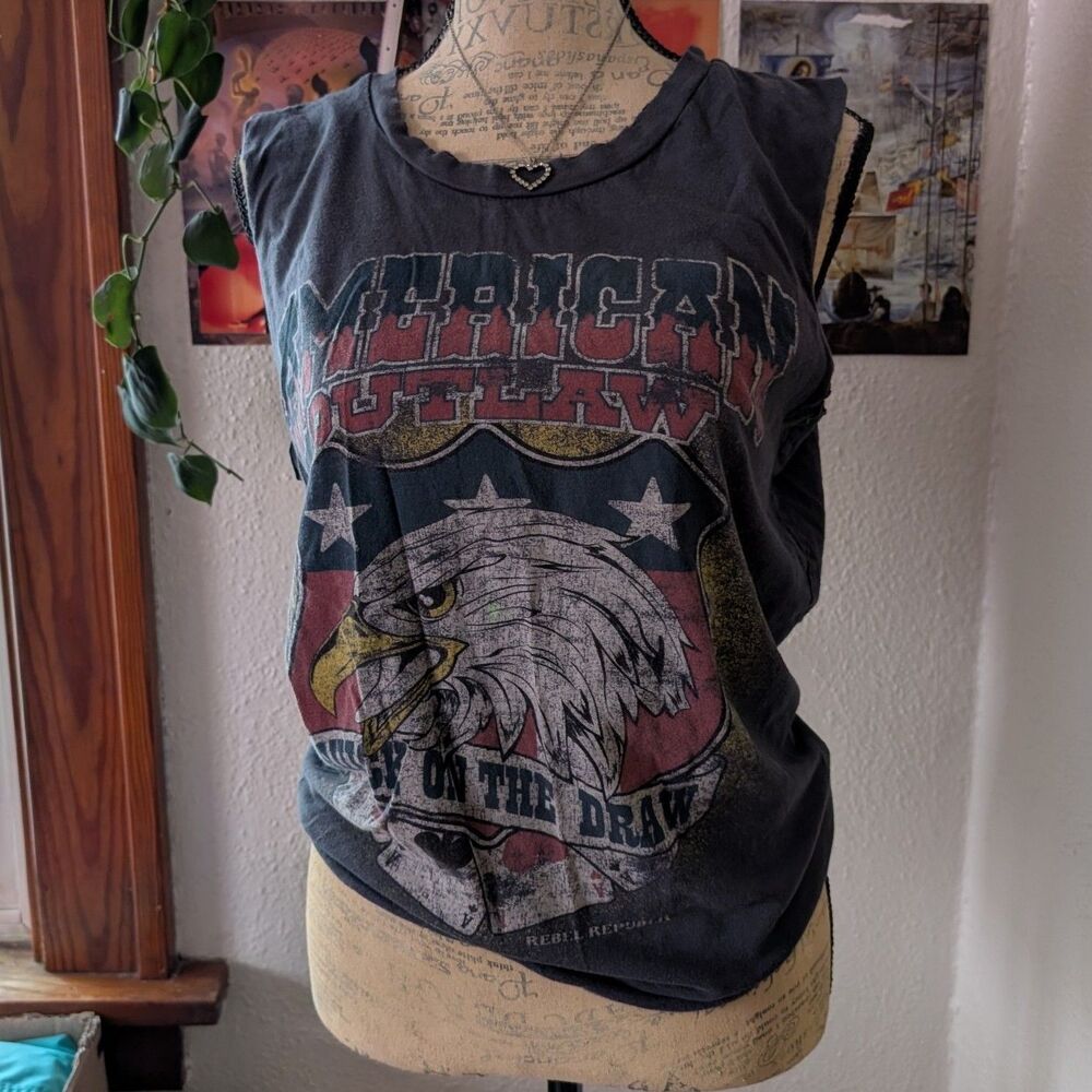 Rebel Republic Dark Grey Retro Western Grunge Knot Tank Top